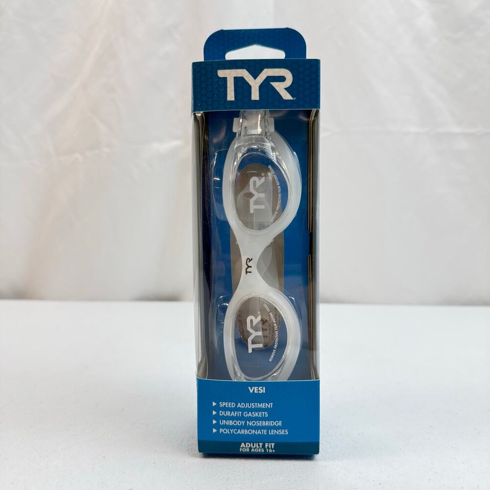 TYR Vesi Adult Swim Goggles Clear Lenses Low Profile Ages 16+ LGHYB 101 NIB